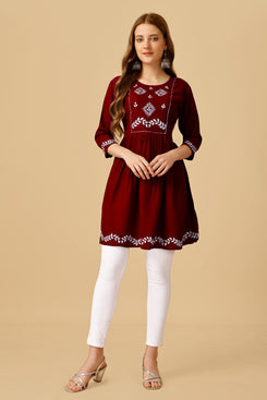 Admyrin Maroon Embroidery and Sequence Work Western Wear Top