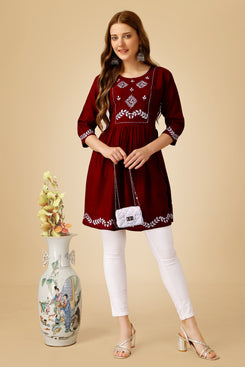 Admyrin Maroon Embroidery and Sequence Work Western Wear Top