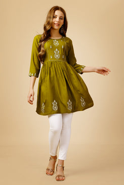Admyrin Mehendi Green Embroidery and Sequence Work Western Wear Top