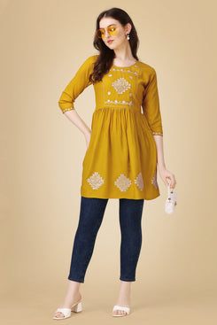 Admyrin Mustard Embroidery and Sequence Work Western Wear Top