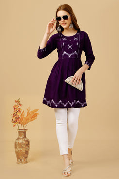 Admyrin Purple Embroidery and Sequence Work Western Wear Top