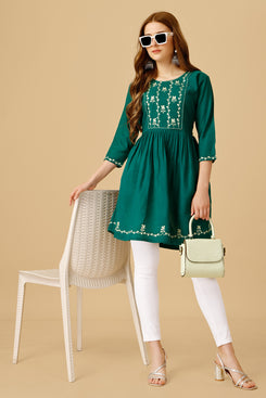 Admyrin Green Embroidery and Sequence Work Western Wear Top