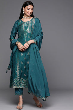 Admyrin Teal Blue Viscose Jacquard Design Ready to Wear Salwar Suit