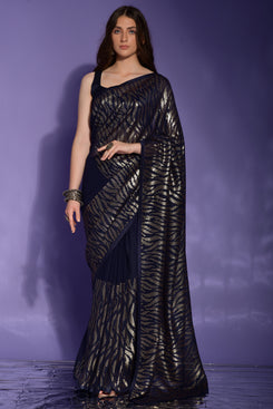 Admyrin Heavy Georgette Sequence Work Saree with Mono Banglory Blouse Piece