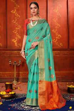 Bhelpuri Green Mina Art Silk Woven Saree with Blouse Piece