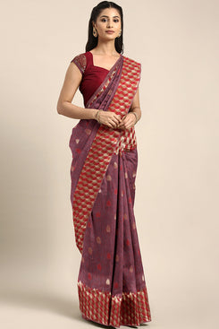 Bhelpuri Maroon Linen Art Silk Woven Saree with Blouse Piece