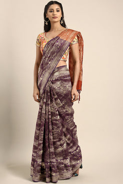Bhelpuri Purple Kanjeevaram Art Silk Woven Saree with Blouse Piece