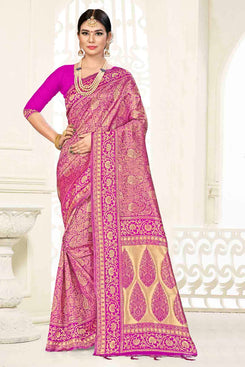 Bhelpuri Rani Pink Banarasi Silk Woven Saree with Blouse Piece