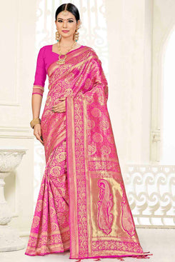 Bhelpuri Rani Pink Banarasi Silk Woven Saree with Blouse Piece