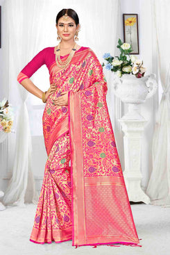 Bhelpuri Pink Banarasi Silk Woven Saree with Blouse Piece