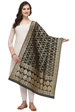 Admyrin Black Banarasi Silk Woven Dupatta