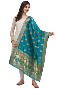 Admyrin Aqua Blue Banarasi Silk Woven Dupatta