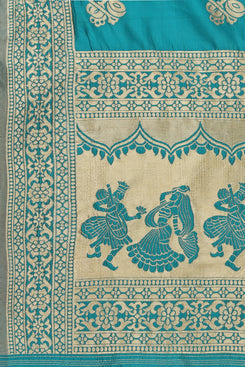 Admyrin Aqua Blue Banarasi Silk Woven Dupatta