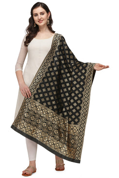 Admyrin Black Banarasi Silk Woven Dupatta