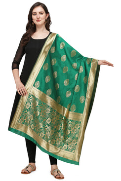 Admyrin Green Banarasi Silk Woven Dupatta