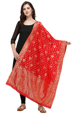 Admyrin Red Banarasi Silk Woven Dupatta