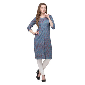 Admyrin Blue Flex Cotton Straight Fit Printed Kurti