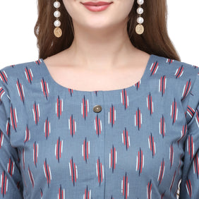 Admyrin Blue Flex Cotton Straight Fit Printed Kurti