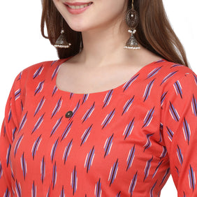 Admyrin Orange Flex Cotton Straight Fit Printed Kurti