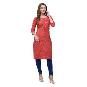Admyrin Orange Flex Cotton Straight Fit Printed Kurti