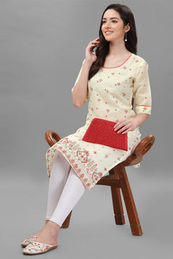 Admyrin Chanderi Cotton Zari Jacquard & Block Printed Party Wear Kurti