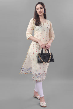 Admyrin Chanderi Cotton Zari Jacquard & Block Printed Party Wear Kurti