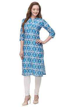 Admyrin Blue Cotton Muslin Straight Fit Digitally Printed Kurti