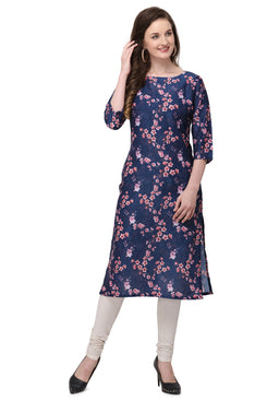 Admyrin Dark Blue Cotton Muslin Straight Fit Digitally Printed Kurti