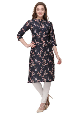 Admyrin Black Cotton Muslin Straight Fit Digitally Printed Kurti