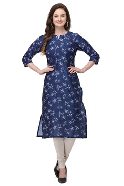 Admyrin Blue Cotton Muslin Straight Fit Digitally Printed Kurti