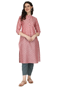 Admyrin Pink Bright & Beautiful Bhagalpuri Cotton with Block Printing Party Wear / Festive Wear Kurti