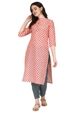 Admyrin Orange Bright & Beautiful Bhagalpuri Cotton with Block Printing Party Wear / Festive Wear Kurti