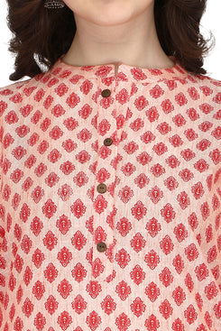 Admyrin Orange Bright & Beautiful Bhagalpuri Cotton with Block Printing Party Wear / Festive Wear Kurti