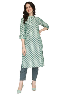 Admyrin Light Green Bright & Beautiful Bhagalpuri Cotton with Block Printing Party Wear / Festive Wear Kurti