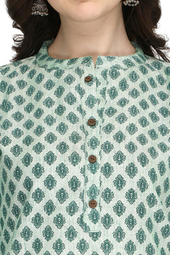 Admyrin Light Green Bright & Beautiful Bhagalpuri Cotton with Block Printing Party Wear / Festive Wear Kurti