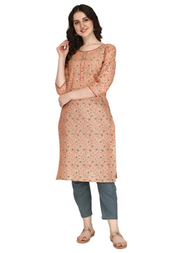Admyrin Orange Bright & Beautiful Bhagalpuri Cotton with Block Printing Party Wear / Festive Wear Kurti