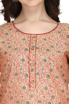 Admyrin Orange Bright & Beautiful Bhagalpuri Cotton with Block Printing Party Wear / Festive Wear Kurti
