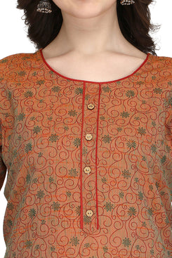 Admyrin Brown Bright & Beautiful Bhagalpuri Cotton with Block Printing Party Wear / Festive Wear Kurti