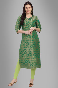 Admyrin Green Poly Silk with Full Zari Jacquard Work Kurti