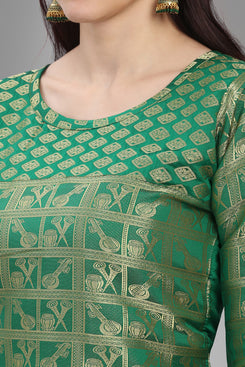 Admyrin Green Poly Silk with Full Zari Jacquard Work Kurti