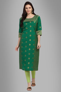 Admyrin Green Poly Silk with Full Zari Jacquard Work Kurti