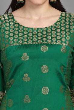 Admyrin Green Poly Silk with Full Zari Jacquard Work Kurti