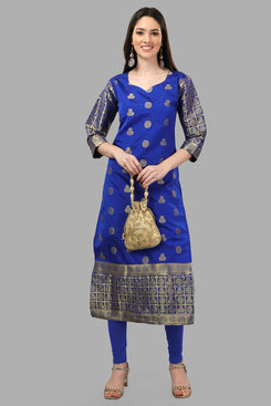 Admyrin Blue Poly Silk with Full Zari Jacquard Work Kurti