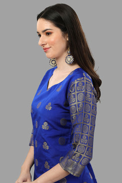 Admyrin Blue Poly Silk with Full Zari Jacquard Work Kurti