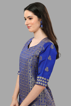 Admyrin Navy Blue Poly Silk with Full Zari Jacquard Work Kurti