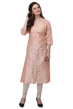 Admyrin Orange Pure Chanderi Cotton Straight Block Printed Kurti
