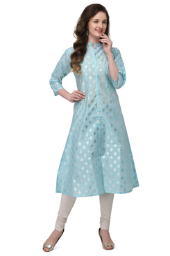 Admyrin Aqua Pure Chanderi Cotton Straight Block Printed Kurti