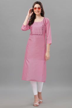 Admyrin Chanderi Cotton Hand Embroidered & Mirror Work Ready to Wear / Party Wear Kurtis