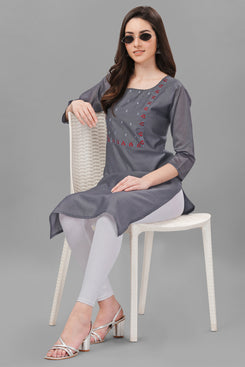 Admyrin Chanderi Cotton Hand Embroidered & Mirror Work Ready to Wear / Party Wear Kurtis
