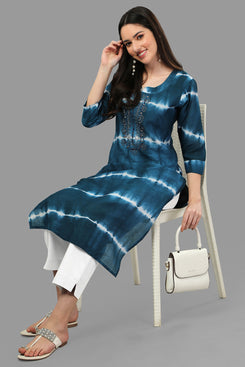 Admyrin Tie-&-Dye Chanderi Cotton Hand Embroidered & Mirror Work Ready to Wear / Party Wear Kurtis
